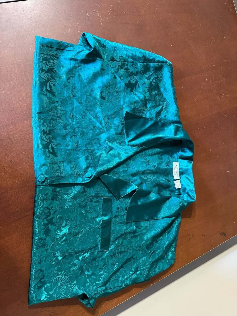 Victoria's Secret Gold Label Pajama Shirt Teal Jacquard Floral